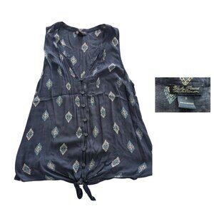 Lucky Brand Navy Sleeveless Tie-Front Blouse (Size S)
